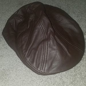 Brown leather scally cap